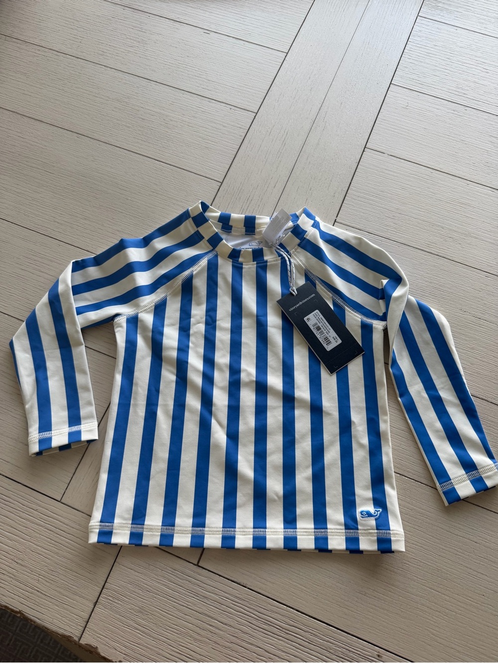 Vineyard Vines Kids Blue and White Striped Long-Sleeve Rashguard